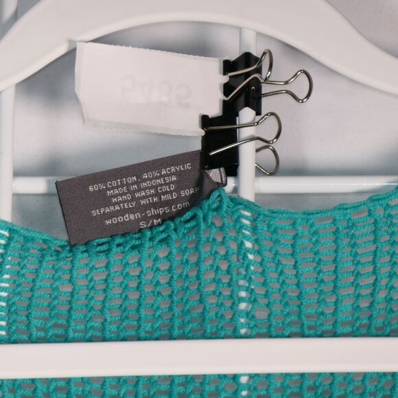 Wooden Ships Tunic Pullover Sweater Womens Small Green Open Knit Cotton Blend - Picture 5 of 9